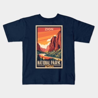 A Vintage Travel Art of the Zion National Park - Utah - US Kids T-Shirt